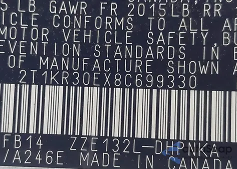 2008 Toyota Matrix Xr from USA, damaged, VIN 2T1KR30EX8C699330